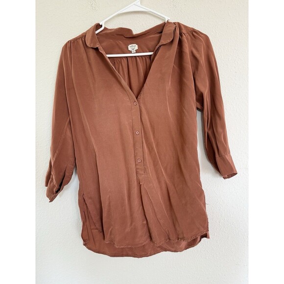Aritzia Wilfred Brown Silk Button Down Blouse SZ XXS Classic Feminine Classy Top - Picture 4 of 7